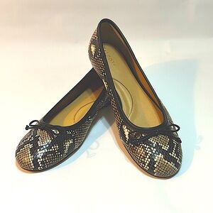 Talbots Blair Bow Leather, Embossed Snakeskin Design Ballet Flats size 9